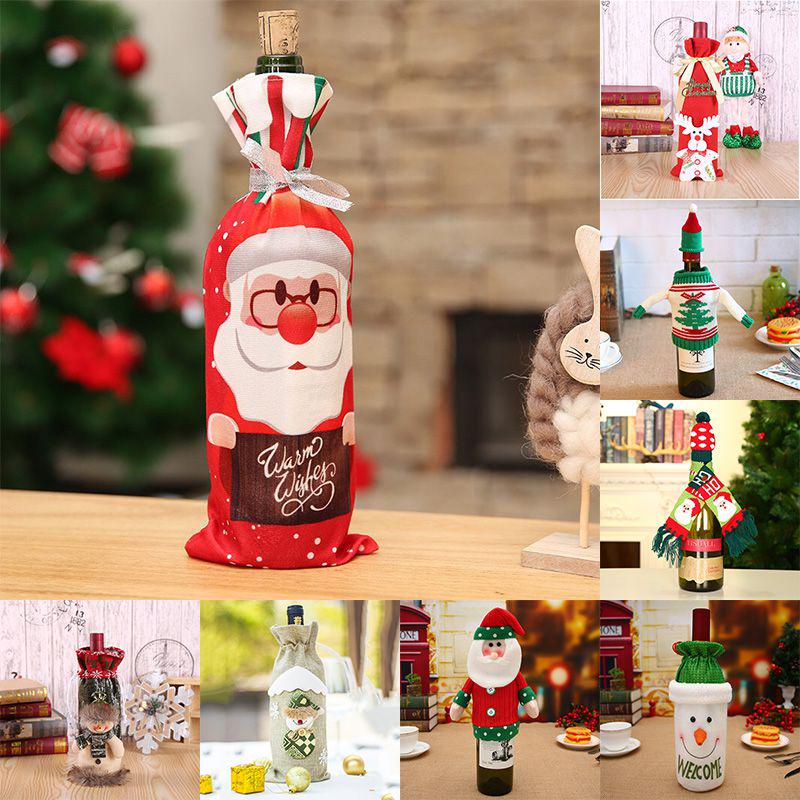 Charming Red Wine Bottle Cover Bags With Santa Claus And Snowman For Holiday Cheer