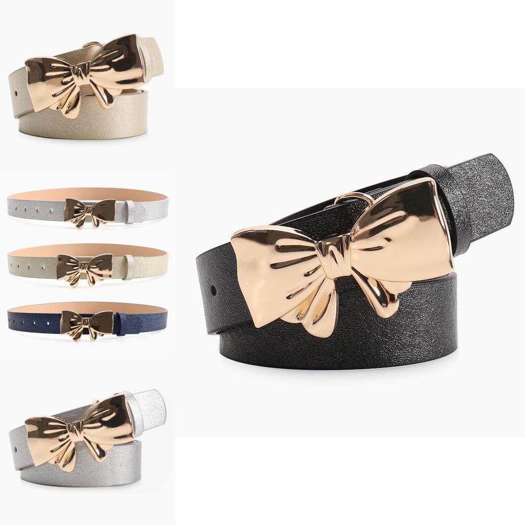 Simple Pu Leather Belt With Metal Bow Knot Closure For Work And Leisure Looks