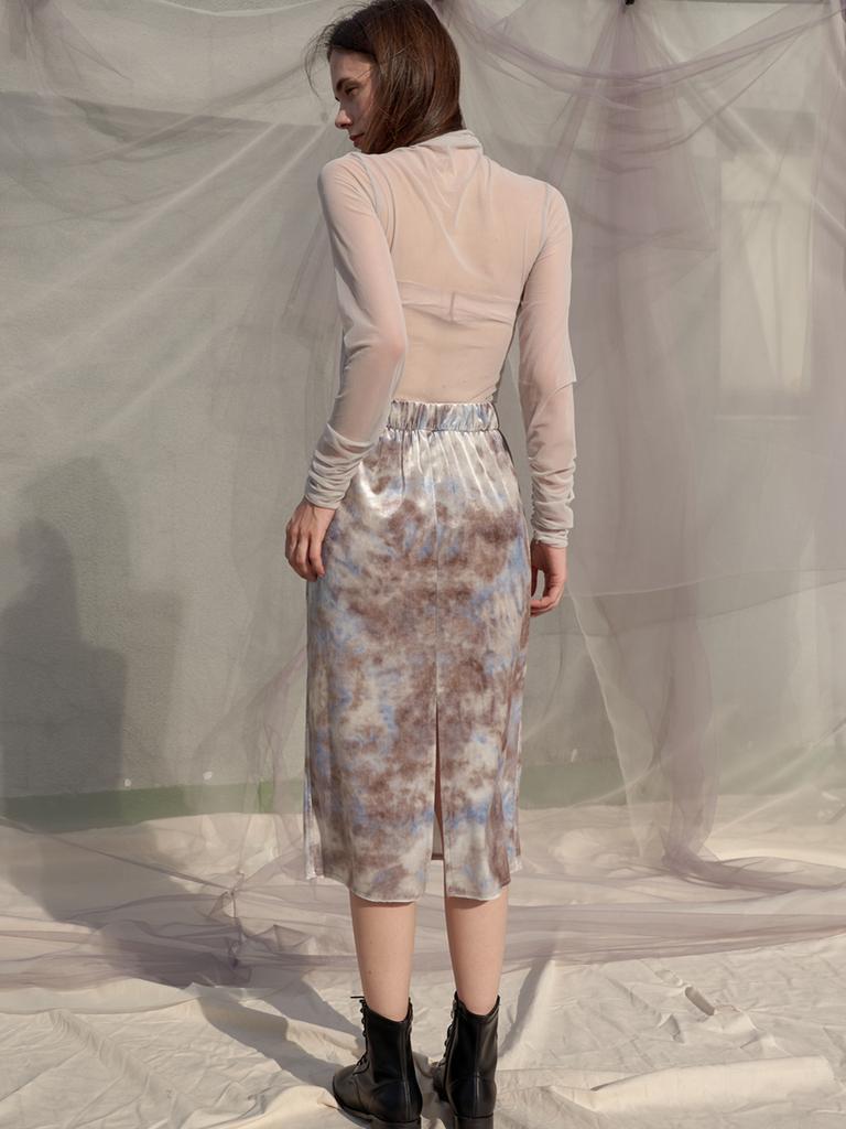SORRY, TOO MUCH LOVE Claude Sunrise Velvet Midi Skirt_Brown
