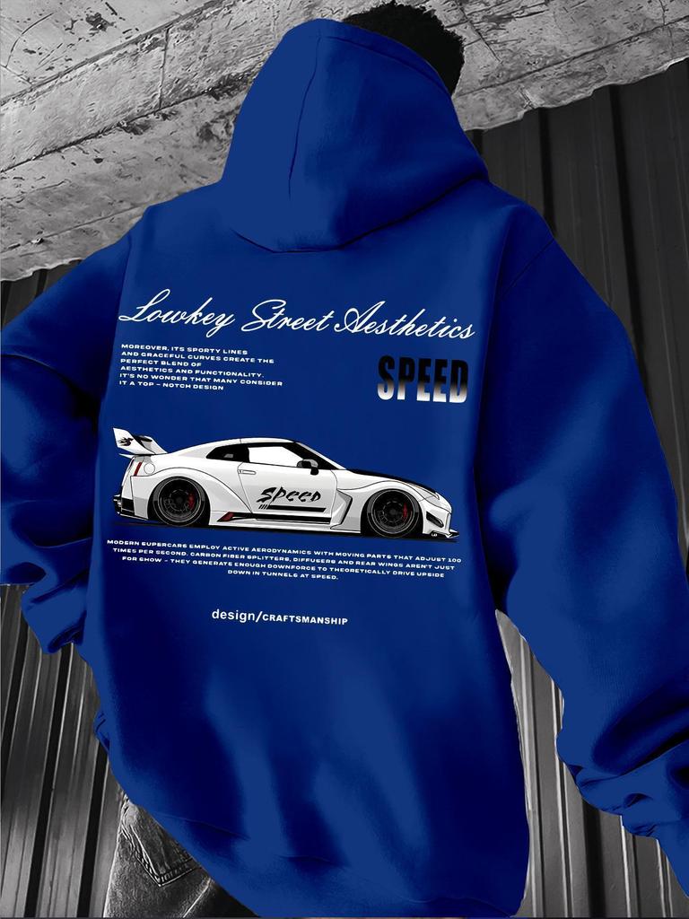 Retro Racing Print Hooded Hip Hop Pullover Sweatshirt - Loose BF Style Hoodie