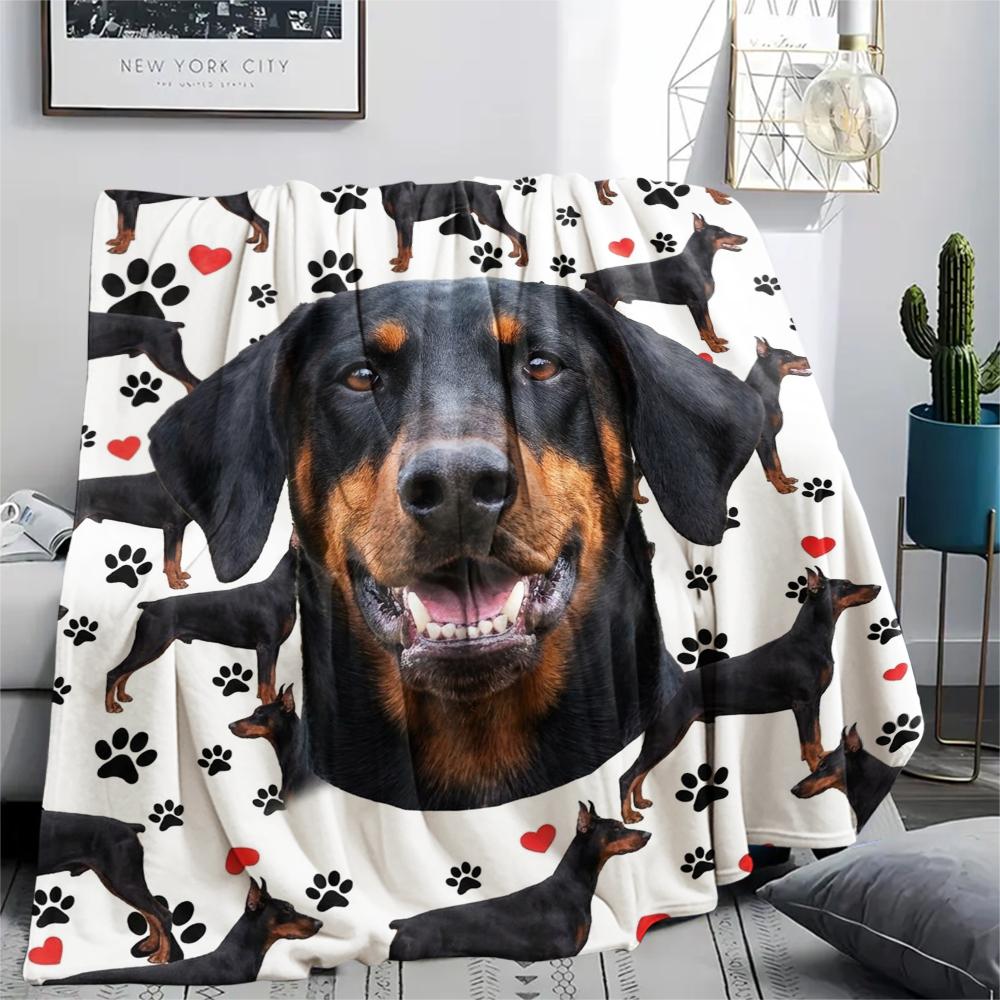 1PC Cute Pet Puppy Print Flannel Blanket, High quality All Seasons, Home Decor, Warmth and Comfort, Perfect for Christmas Gifts