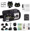 Mignon Étui à Crayons Chat Noir Ensemble Fournitures de Papeterie Pour Étudiants & Enfants, Pochette à Crayons 2-en-1 Parfait Cadeau de Rentrée