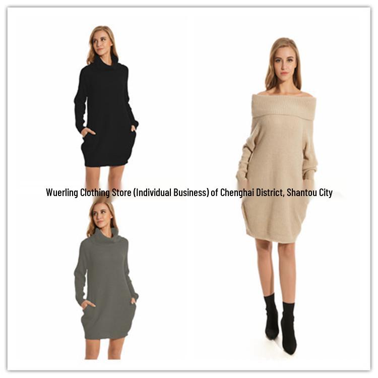 2025 Autumn/Winter European Style Plus Size Women's High Neck Loose Knit Sweater Cardigan with Pockets