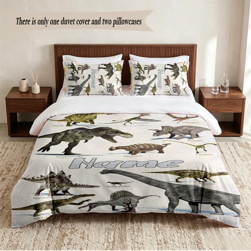 Dinosaur World Personalized Custom Name 3‑Piece Bedding Set Soft Duvet Cover Set For Bedroom Home Decor