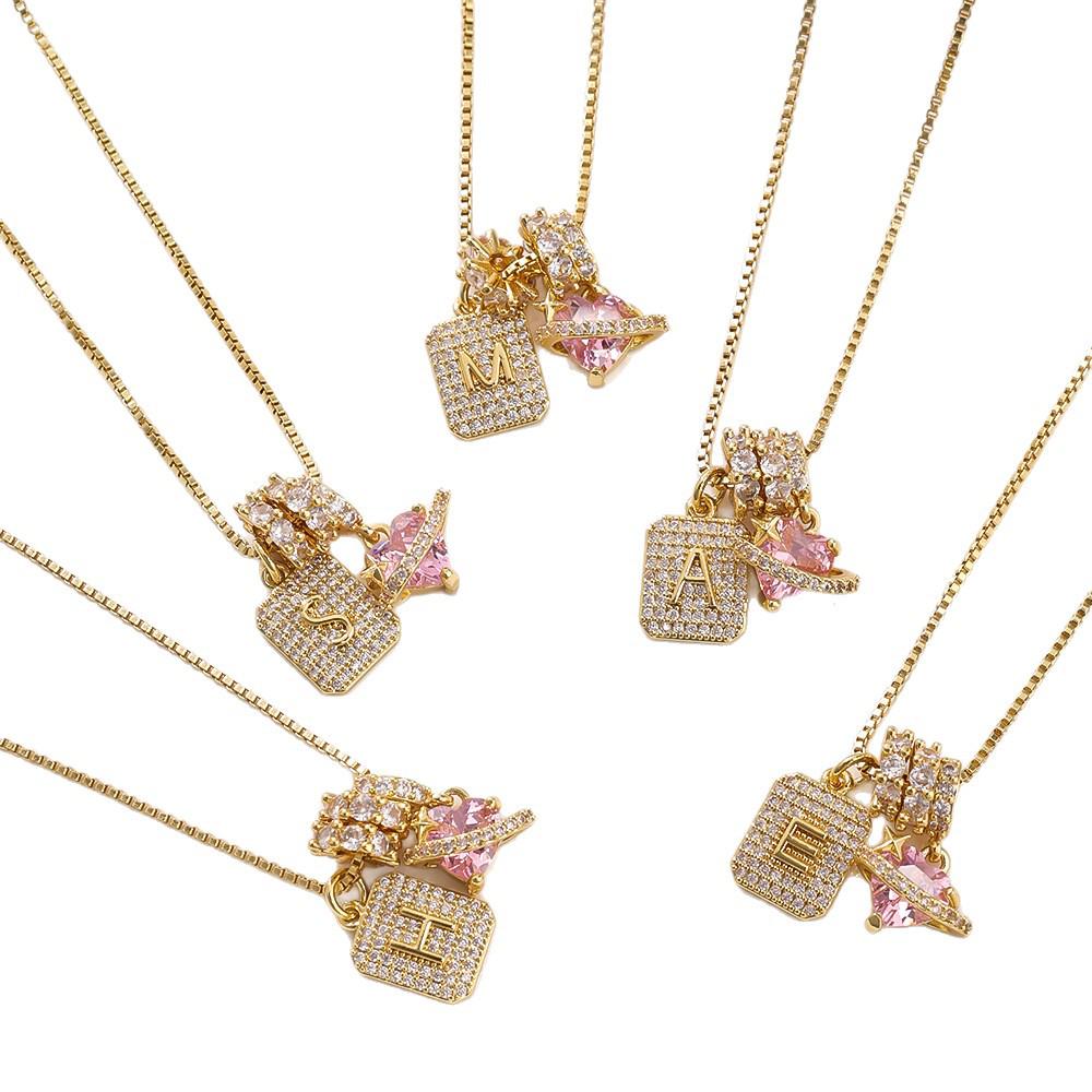 Luxe Heart Initial Necklace: 18k Gold-Plated Diamond Clavicle Chain