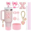 10PCS Accessories Set for Stanley Cup, 2 Straw and Brush and 1 Flower Charm Chain 3 Spill Proof Stopper Flowers Straw Cover Boot