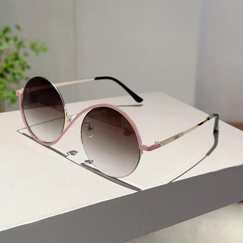 Fashion Round Gradient Shades Women New Chic Korean Style Decor Sunglasses Oversize Vacation Beach Anti UV Sun Glasses
