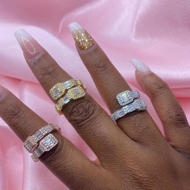 

European-American Zircon Open Ring: Men s Hip Hop Trend Jewelry US Size 6 золотий