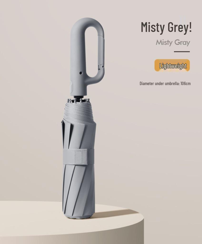 

Compact Dual-Use Umbrella with Ring Buckle Hook for Sun & Rain - Black Glue Business Design