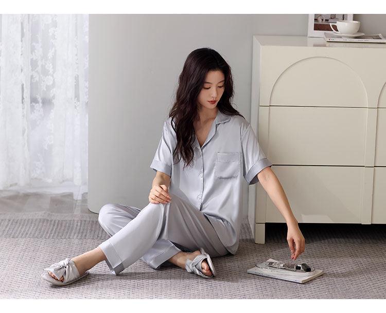 Women's Ice Silk Short Sleeve Pajama Set