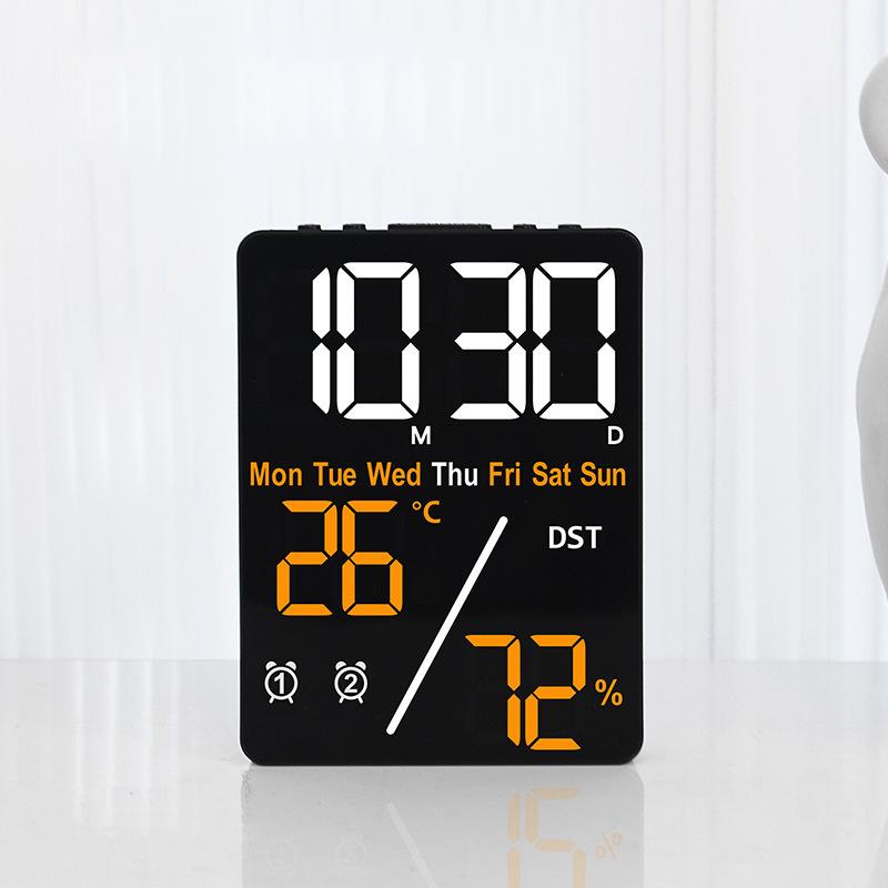 Digital Alarm Clock with Temperature Humidity Week Date Snooze 2 Alarms 3-Level Brightness LED Table Clock 12/24H DST Su