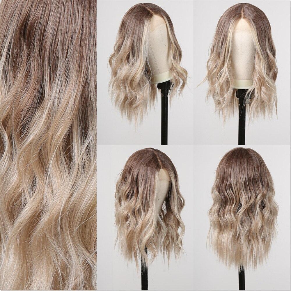 Alan Eaton Blonde Brown Ombre Synthetic Lace Front Wigs Long Curly 13x1 Lace Wig Women Natural Daily Fluffy Heat Resistant Fiber
