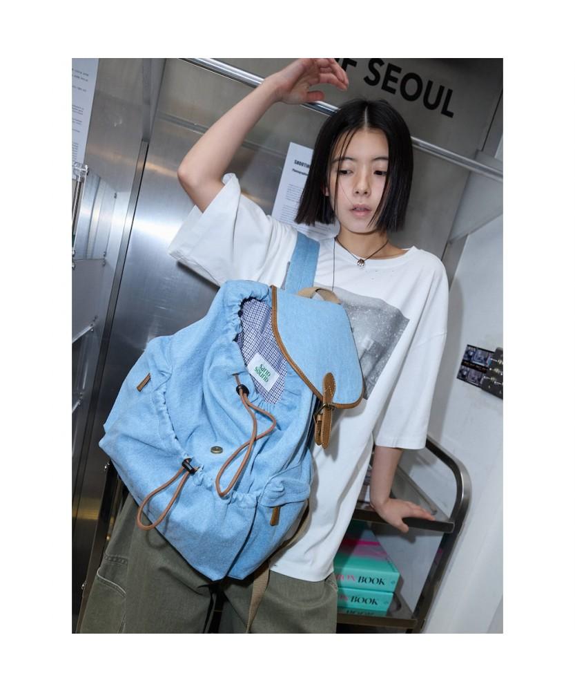 Sand Sound (Unisex) Denim Flap Backpack Sky Blue