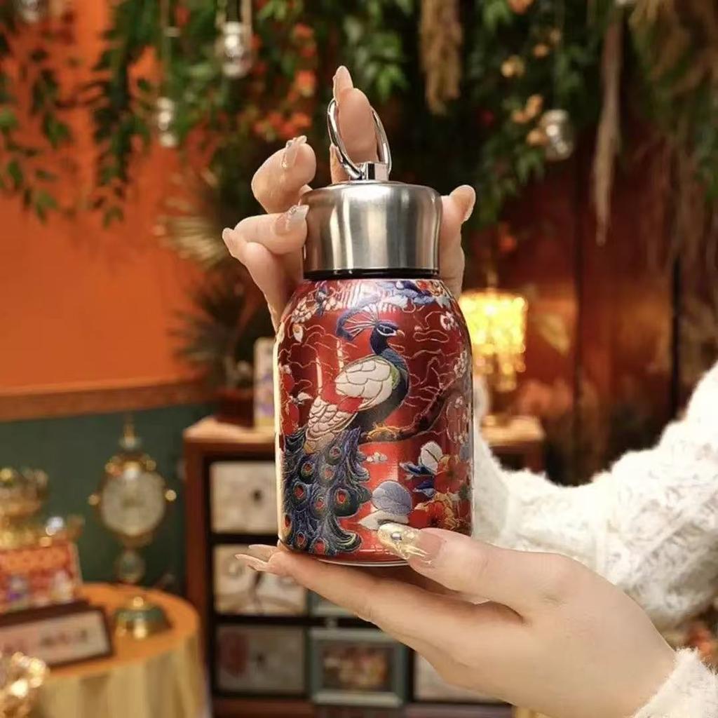 Retro Light Luxury Thermos Cup for Girls, High-end Water Cup, Mini Portable Large Belly Cup, Chinese Style Small Thermos Cup, Te