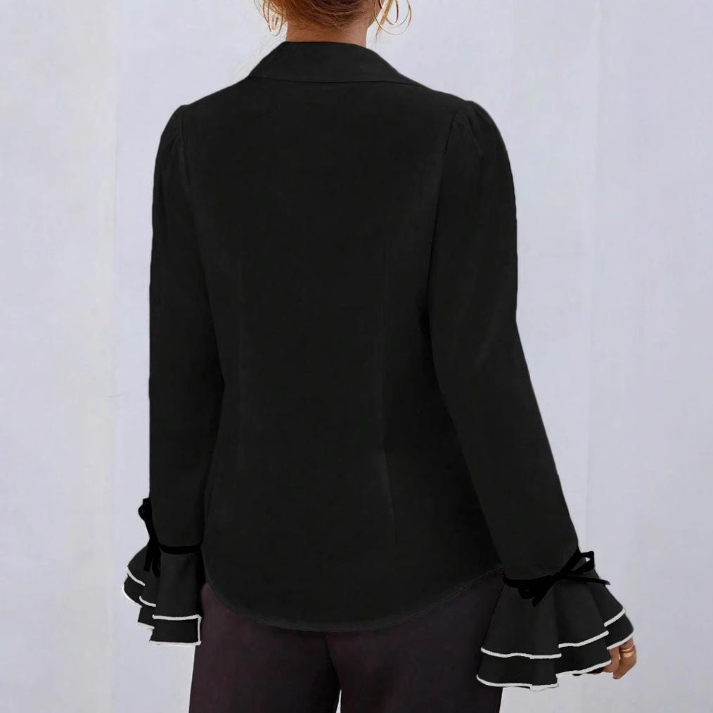 JKASHDK Women's Fashion Casual Spring Autumn Stripe Print Long Sleeve POLO Neck Blouses & Shirts