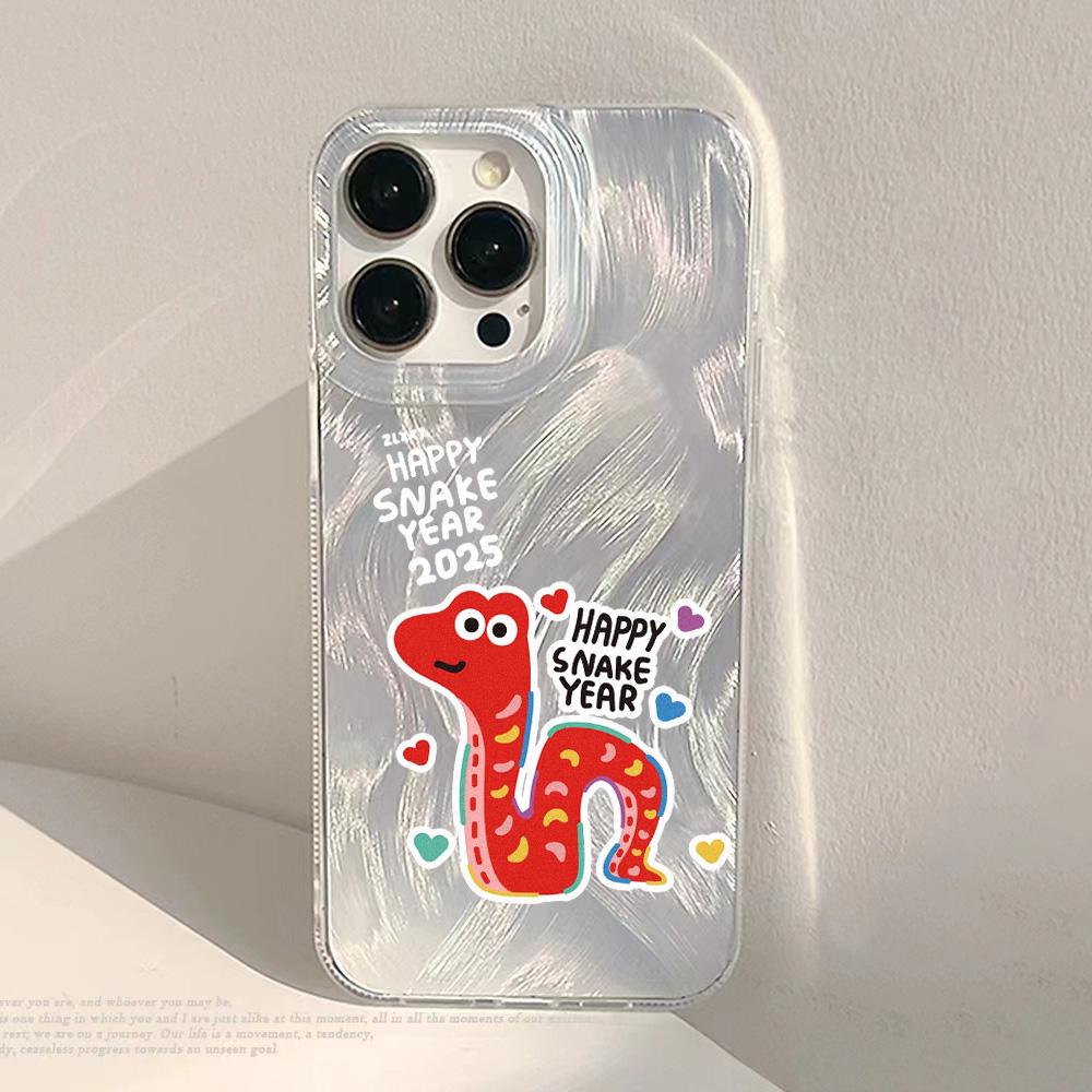 Laser Silver Silicone Phone Case For iPhone 13 14 15 11 12 16 Pro Max Plus Chinese New Year Cover Shockproof Bumper Soft Fundas