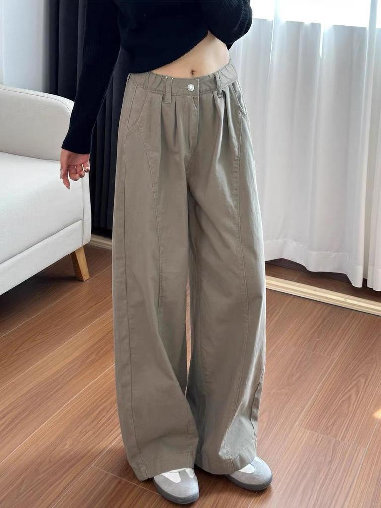 Women's Autumn High-Waisted Wide-Leg Cargo Jeans - Plus Size Relaxed Fit for Pear-Shaped Bodies