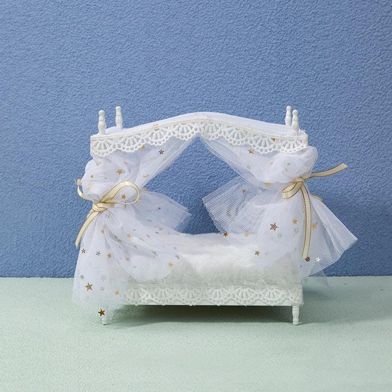 1:12 Doll House Mini Miniature Furniture Home Bedroom Dream Star Moon Mesh Princess Bed Model