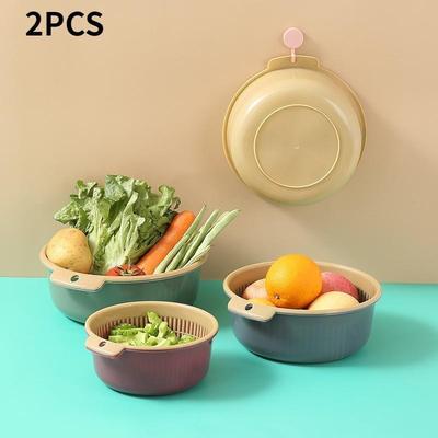 2PCS High Quality Double-layer Vegetable Washing Basket, Drip Basket, Portable Kitchen Plastic Hollow Multi-purpose Drainage Basket