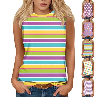 Women's Fashion Casual Easter Printed Round Neck Sleeveless T-Shirt Tops