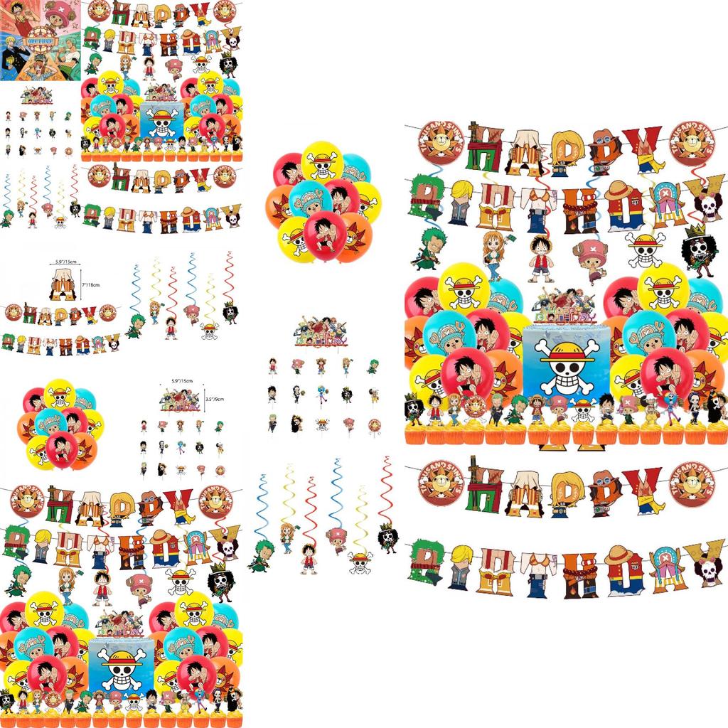 Набір для дня народження в піратському стилі з мультяшним топпером для торта Луффі та спіральними кульками