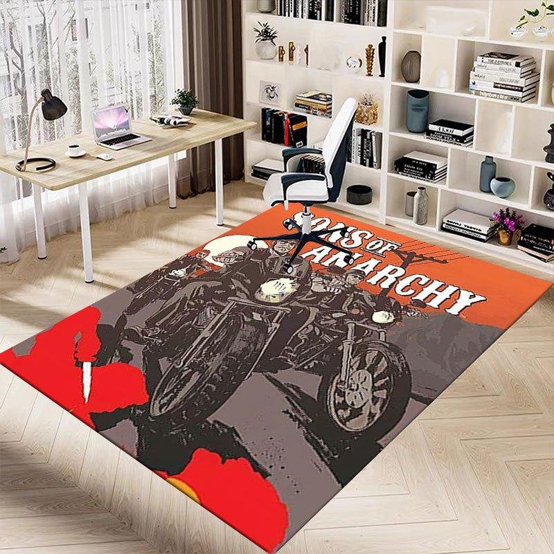 1pc Sons of Anarchy Themed Office Carpet Chair Mats - Durable Polyester Rug for Home Theater, Office, Dorm Room Decor - tA98