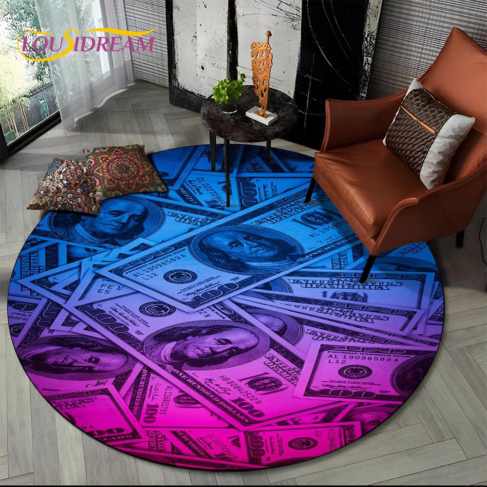 Rich Euro Dollar Money 3D Pattern Round Carpet Rug for Living Room Bedroom Child Playroom Chair Decor,Pet Area Rug Non-slip Mat