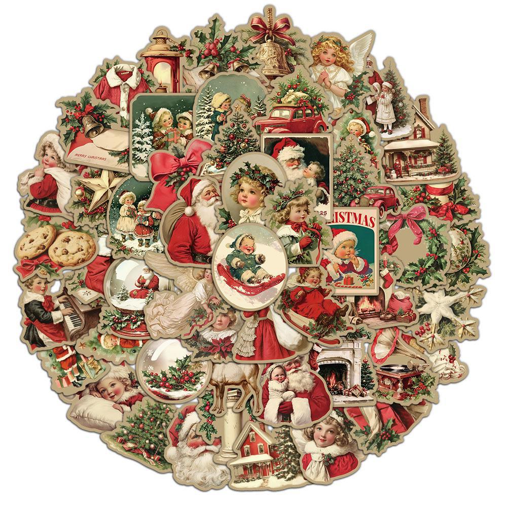 50 Retro Christmas Stickers for Guitar, Notebook & Suitcase - DIY Waterproof Santa Claus Stickers