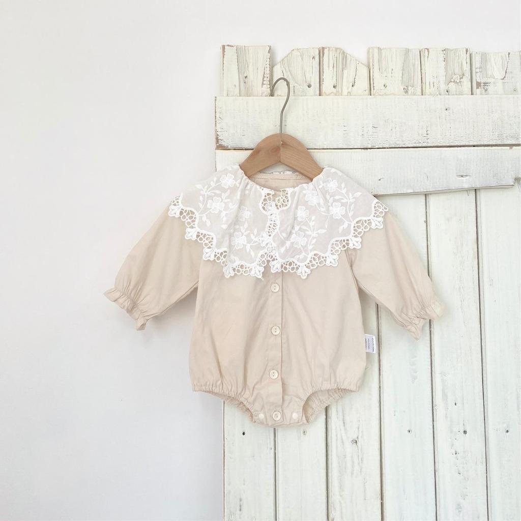 2025 Korean Spring Lace Lapel Snap Crotch Bodysuit for Girls - Infant/Toddler Romper