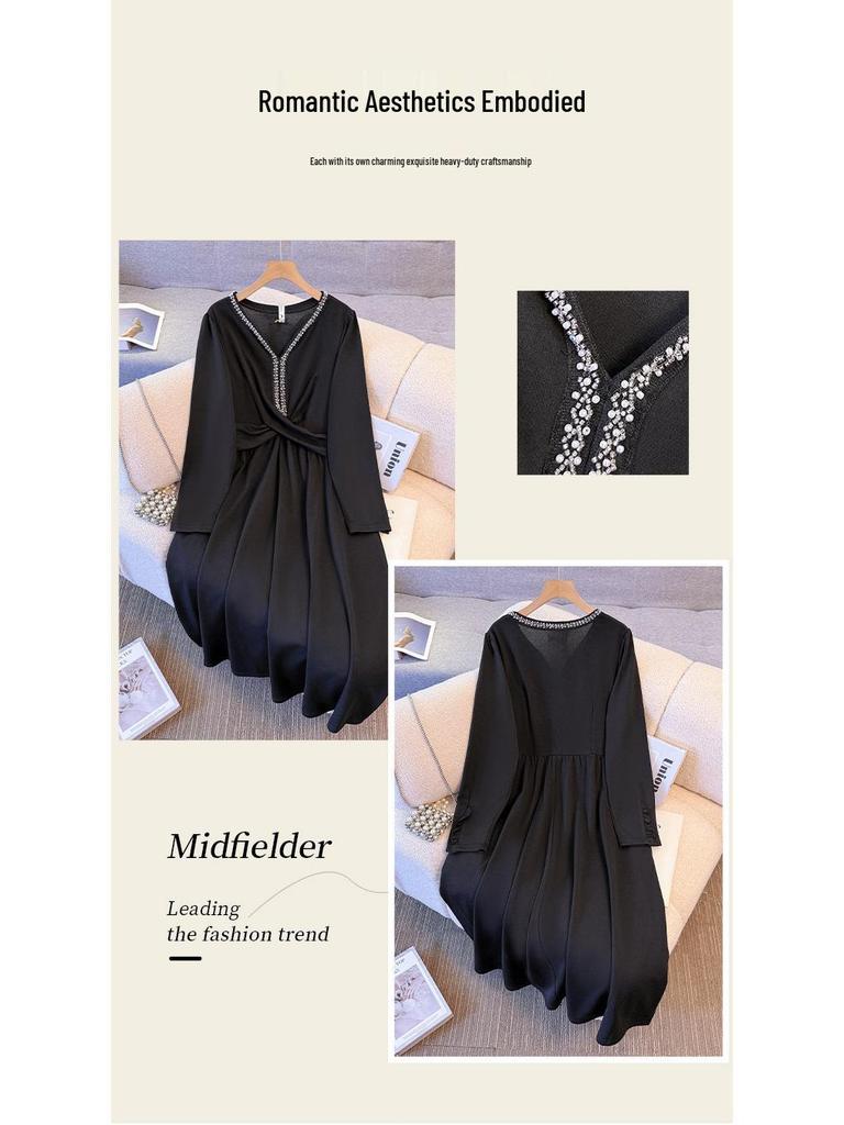 Autumn/Winter Plus Size Women's Mid-Length Dress: Stylish & Age-Reducing Design for 130-350 Jin