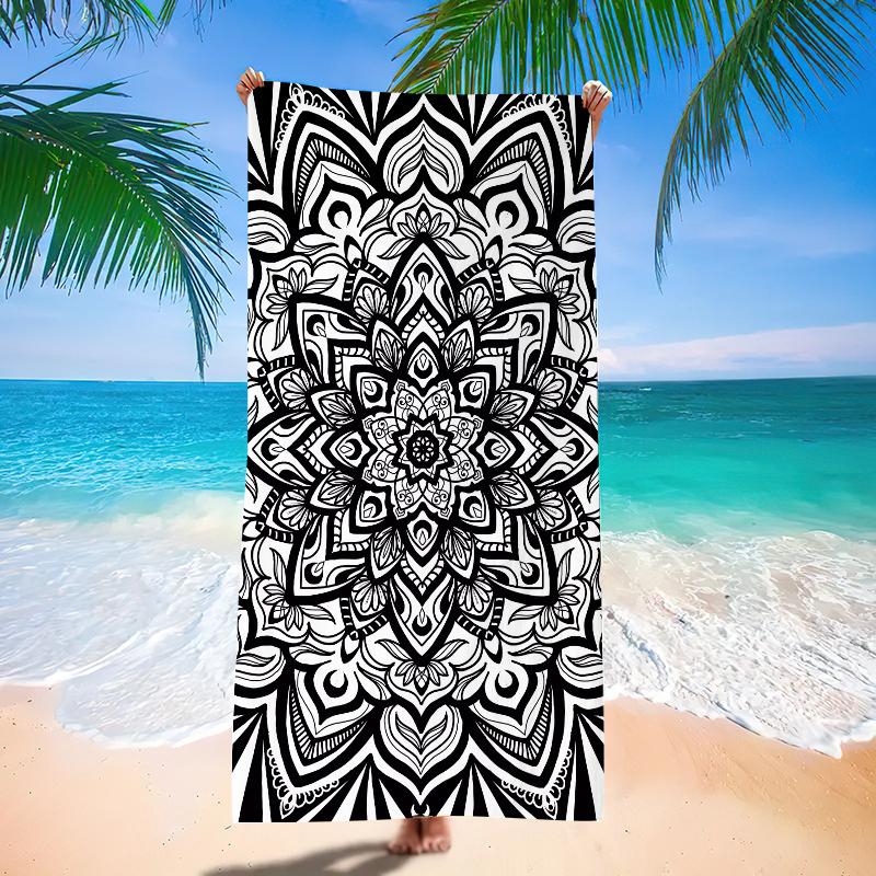 Telo da Spiaggia Mandala Boho Microfibra Asciugatura Rapida Asciugamano da Bagno Bianco Nero Motivo Floreale Grande Telo Anti-Sabbia per Spiaggia Piscina Spa