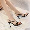 Fashion Summer New Stiletto Sandals Women Fashion Round Head Cross Thin Belt Metal Buckle Non-slip Wear-resistant High Heels