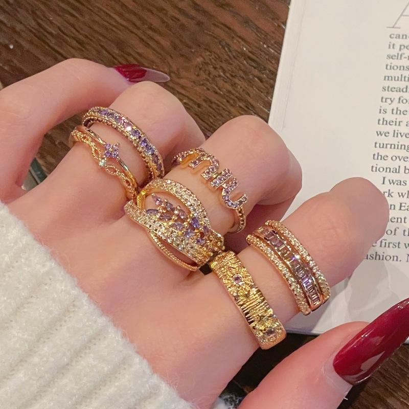 Nine Purple Fire Niche Design, Purple Zir*****Pen Ring With Diamonds, Personalized Light Luxury, Advanced Elegant Temperament Configuration