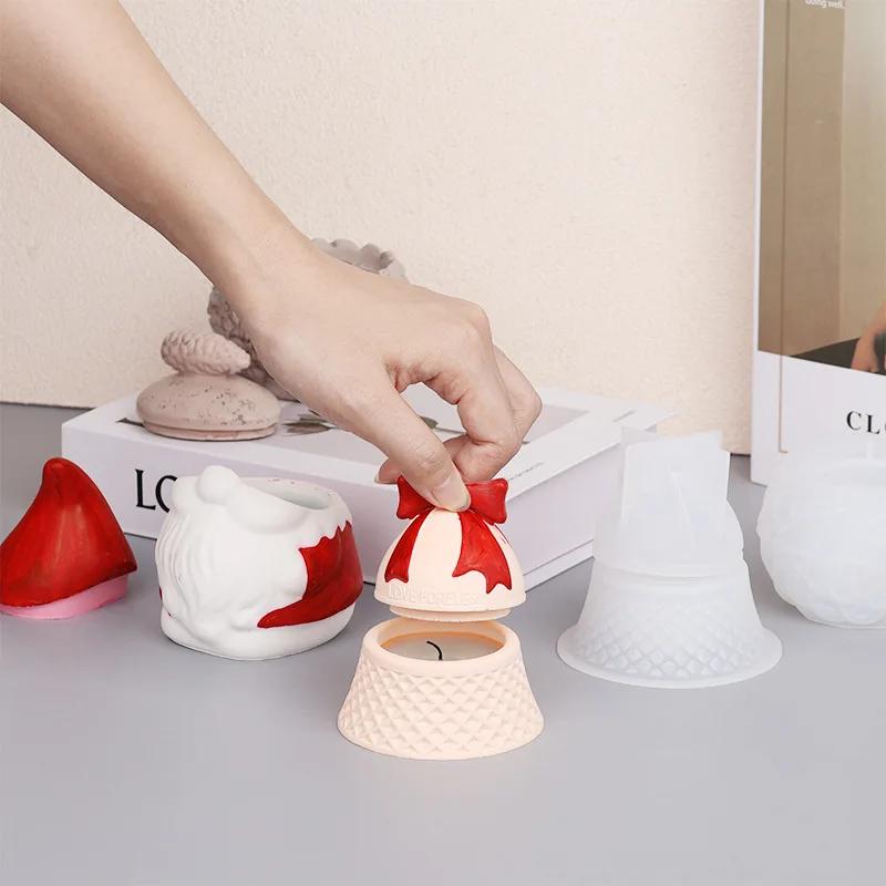 Top Quality Santa Claus Aromatherapy Candle Cup Silicone Mold for DIY Gypsum Cement Jar Dropper Mould Bell Pinecone Storage Home