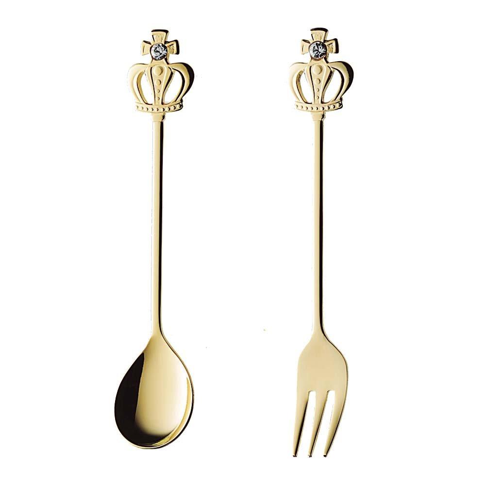 Nagao Royal Crown Coffee Spoon and Dessert Fork Set Made in Japan (Gold, 2-piece set) - золотой