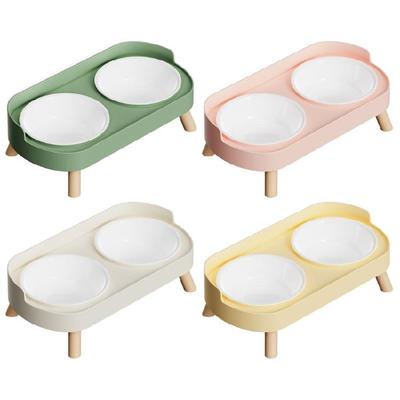 Ergonomic Height Cats Dog Pet Feeders With Double Bowls Splash Resistant Shield And Stable Base For Floor Protective