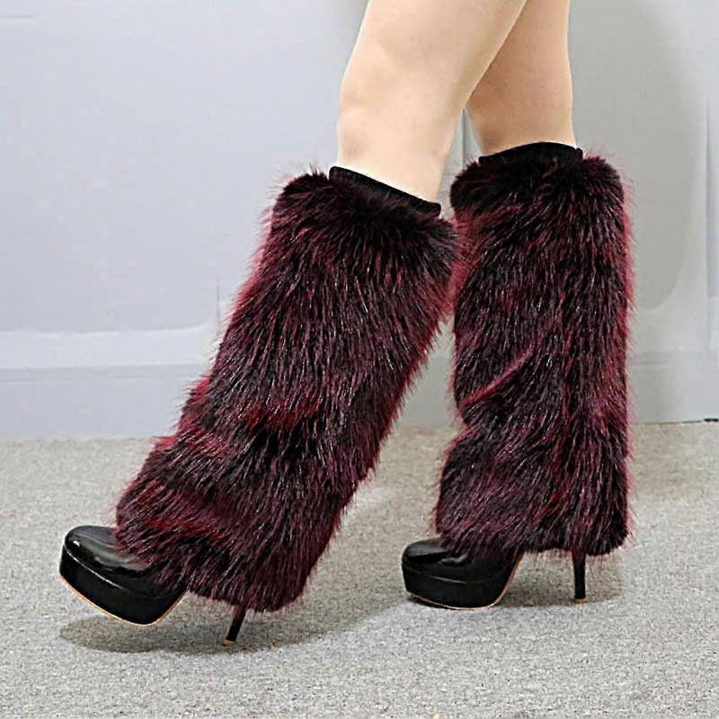 1 Pair Plush Elastic Solid Color Thick Leg Warmers Autumn Winter Women Warm Faux Fur Boot Stockings