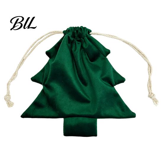 Decorative Party Favor Bags Christmas Tree Shaped Gift Bag, Reusable Drawstring Treat Goody with Pompoms Fabric Storage for Gifts Bells, Winter