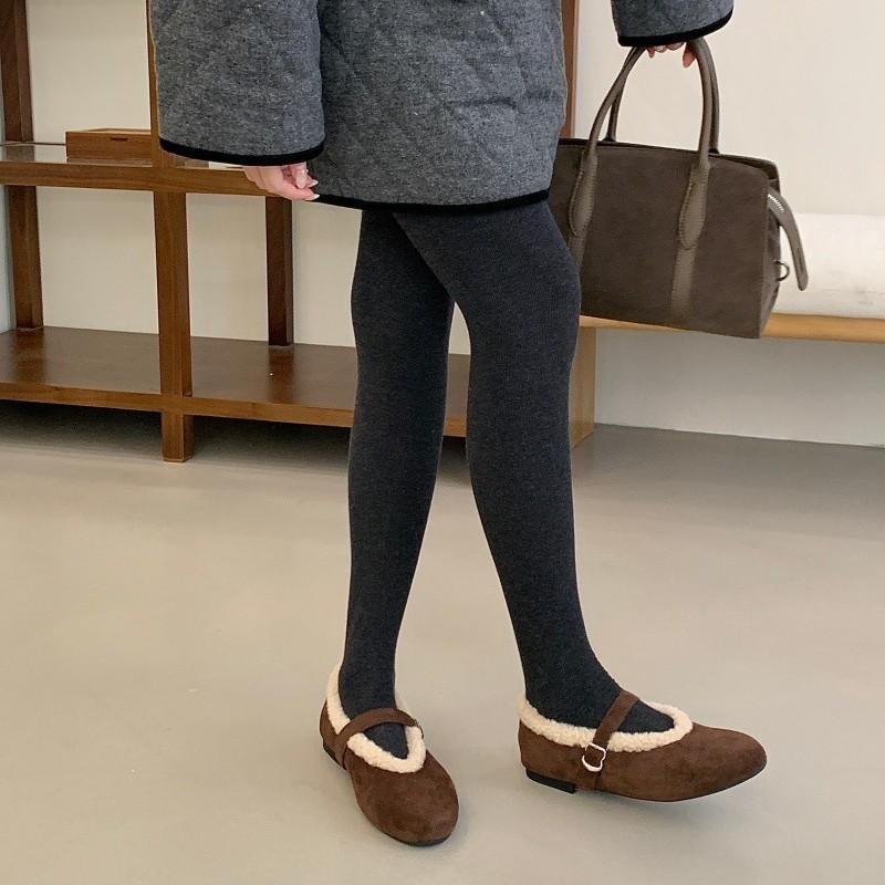 Winter plush warm fluffy shoes round head with flat bottom Mary Jane shoes women's versatile