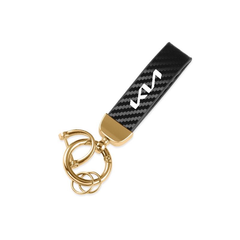 YBVX3 Carbon Leather Luxury Car Logo Keychain Zinc Alloy Emblem Keyring For KIA EV6 Stinger RIO Sorento Picanto Ceed Borrego Syros K4