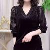 Women's Spring/Autumn V-neck Lace Patchwork Top  Elegant and Beautiful Plus Size T-shirt for Mothers
