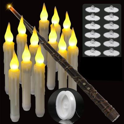 Schwimmende Kerzen mit Stabfernbedienung, 12er-Pack, LED, flammenlose, flackernde Stabkerzen, Warmweiß