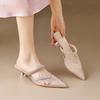 Summer French Pointed Flat Bottom Wear-resistant Splicing Versatile Comfortable Low Heel Simple Bag Head Sandals Women