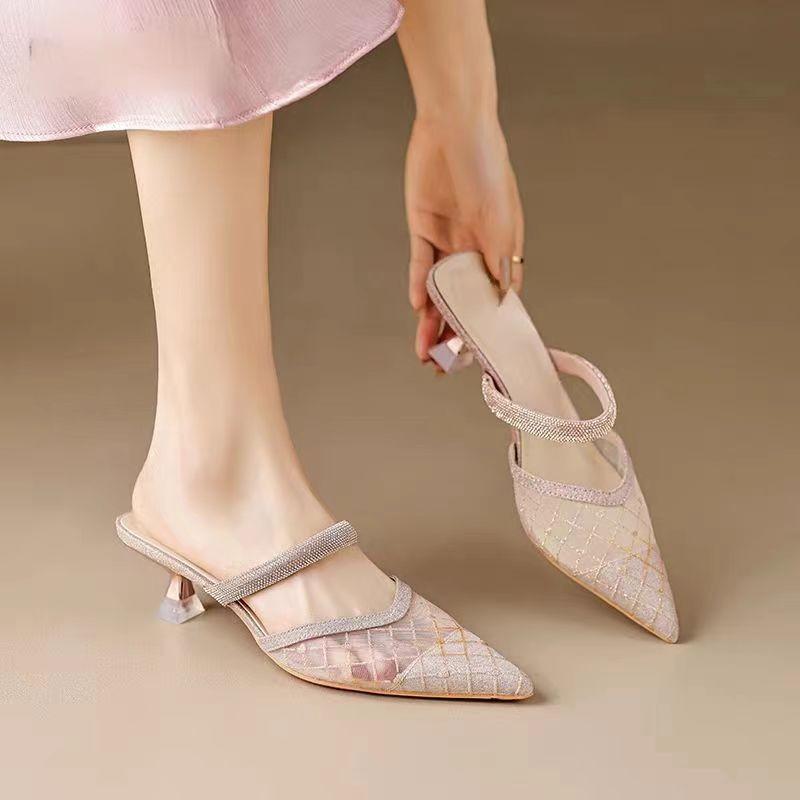 Summer French Pointed Flat Bottom Wear-resistant Splicing Versatile Comfortable Low Heel Simple Bag Head Sandals Women
