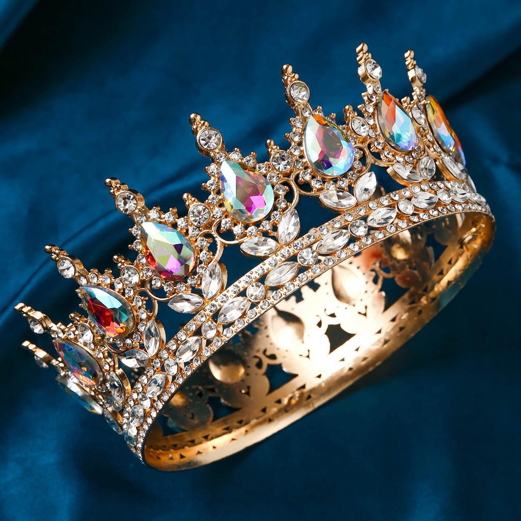 Baroque Luxury Round Wedding Crown Bridal Pageant Rhinestone Crystal Tiaras Crown Molding Headpieces For Queens and King