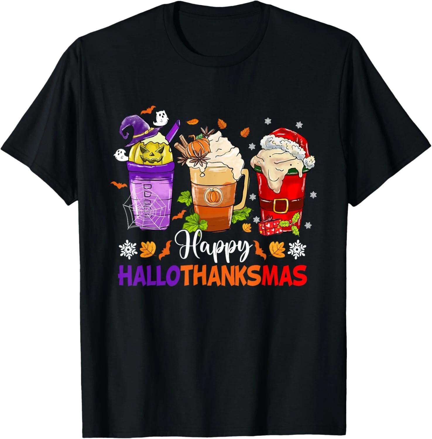 

Happy HalloThanksMas Coffee Latte Halloween Thanksgiving Gift Unisex T-Shirt 4XL