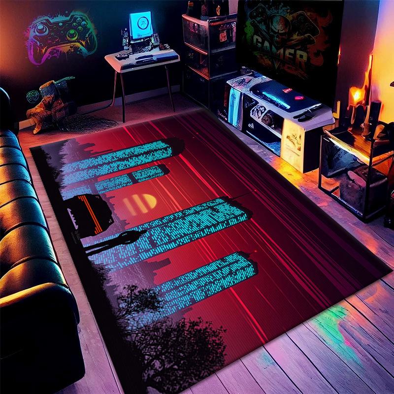 Spacecraft Printed Carpet Gaming Area Rug Kids Game Room Anti-slip Game Mat 3D Science Fiction Home Decoration for Living Room