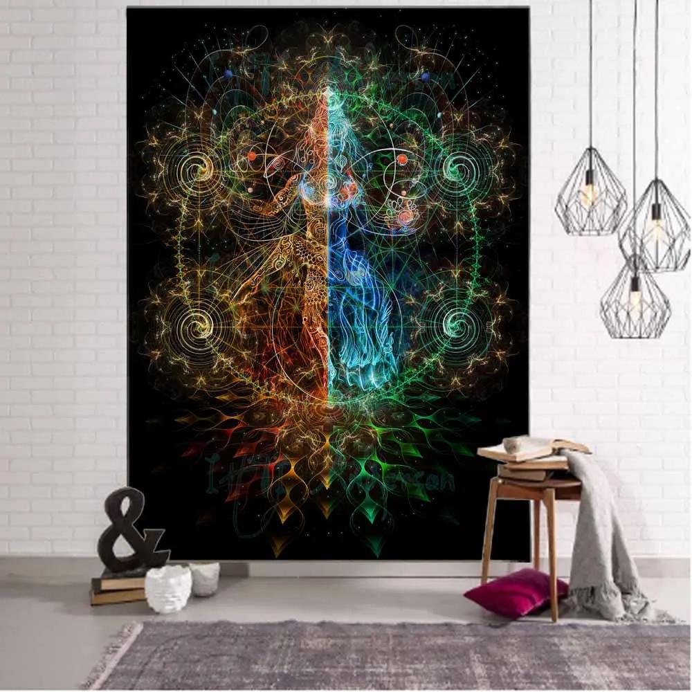 Retro Mandala Tapestry Elephant Head Buddha Psychedelic Flower Plant Wall Hanging Bohemian Aesthetics Home Wall Decoration
