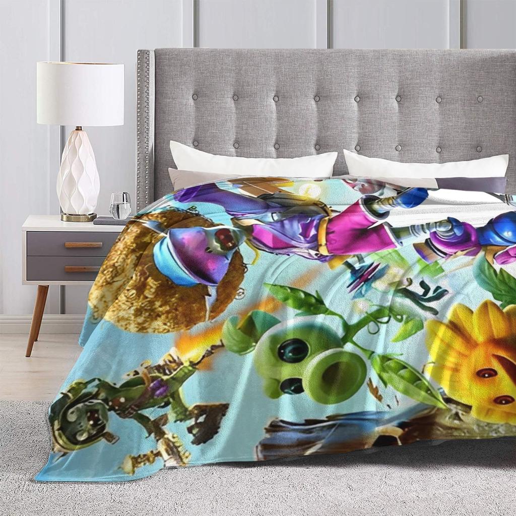 Spiel P-Plants-vs-Zombie Flanelldecken Warme Weiche Überwurfdecke für Wohnzimmer Dekorativer Druck Tagesdecke Sofabettbezug