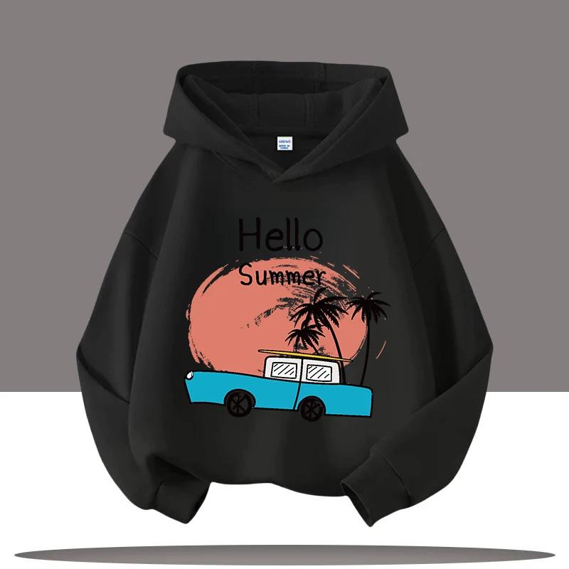 Style Boys Sport Shirt Retro Car Kids' Hooded Shirt Cartoon Print Girls' Casual Top Autumn Winter Clothing